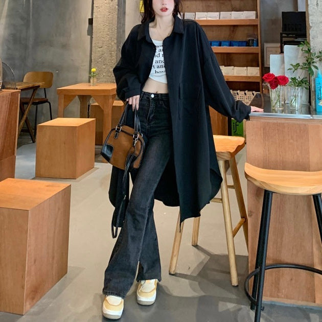 レディース コート アウター 上着 ロングコート キ シャツコート ロング 長袖 Vネック 襟付き 角襟 オーバーサイズ  フェミニン ストリート 前開き アメカジ きれいめ シンプル カジュアル 上品 おしゃれ こなれ感 ラフ メンズライク マニッシュ スポーティー ナチュラル 無地 春 秋 お出かけ 休日 楽ちん 暖かい 防寒 体型カバー 普段使い 着回し レイヤード トレンド 流行 定番 L XL 2XL 3XL 4XL 小さいサイズ 大きいサイズ ビッグ ゆったり ゆる 黒 ブラック カーキ