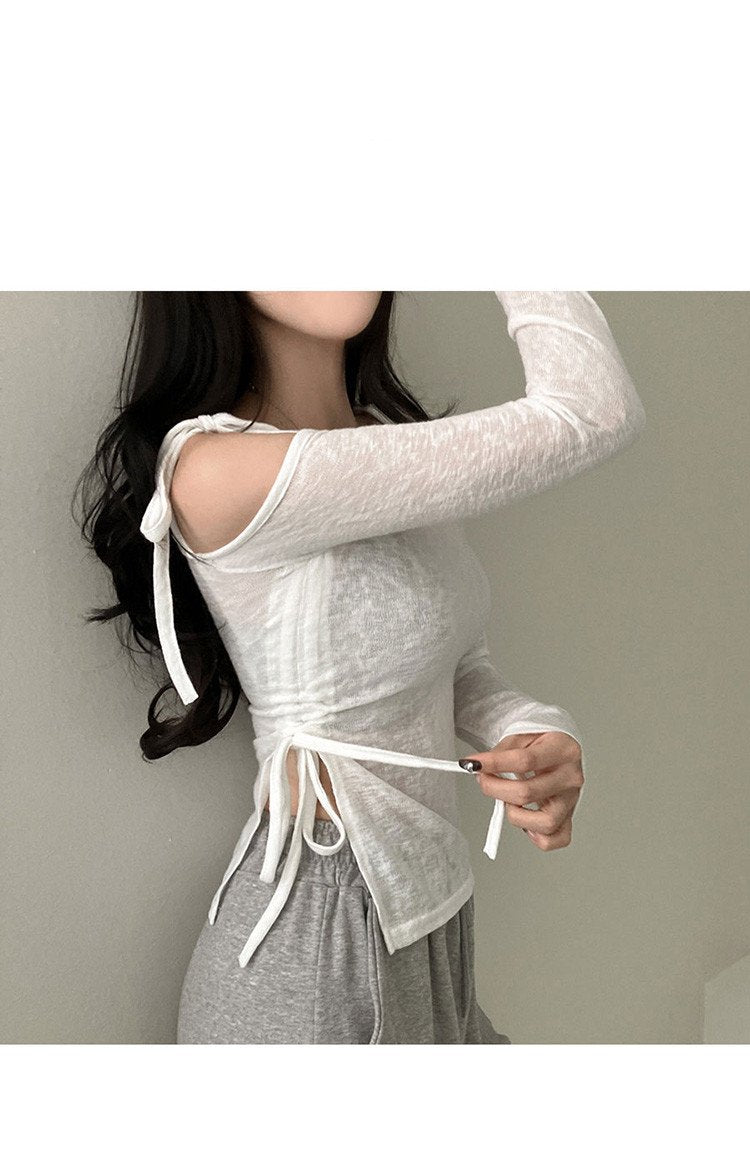 レディース ブラウス シャツ トップス 長袖 スリム 春夏 きれいめ 前開き 春 夏 ホワイト 膝丈 上品 グレー ダークグレー アシンメトリー オフショルダー エレガント Tシャツ モカ