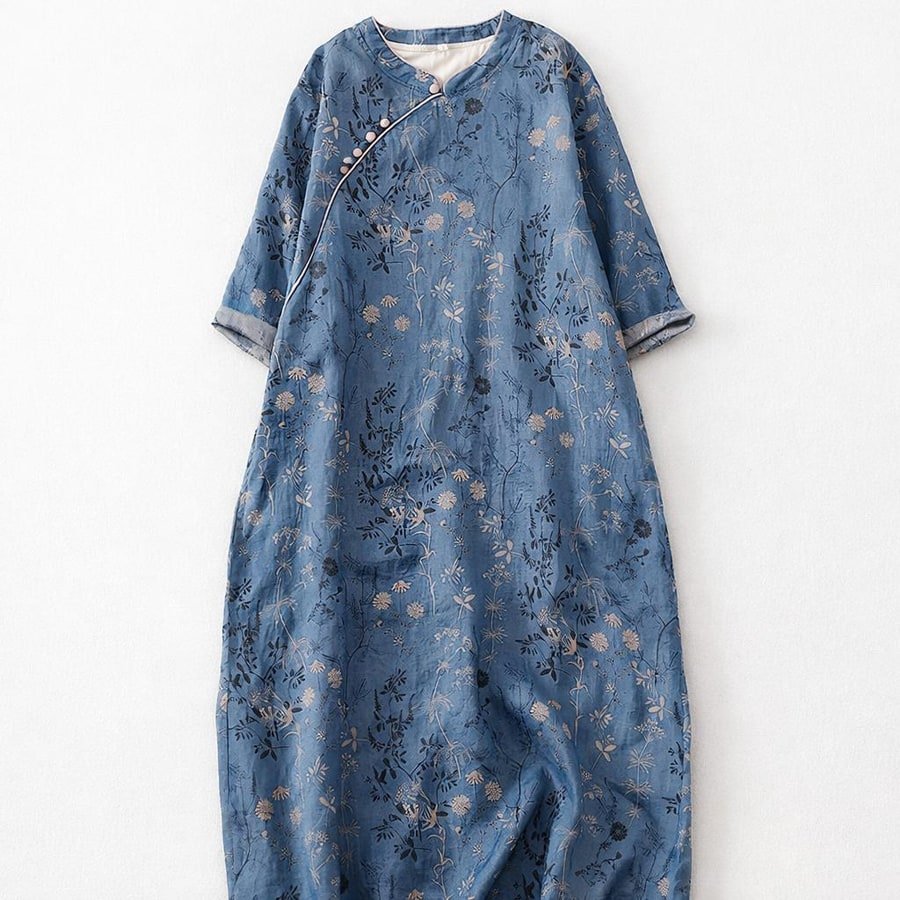ワンピース ドレス 長袖 春夏 レトロ 韓国ファッション 春 夏 ラウンドネック 上品 チャイナドレス