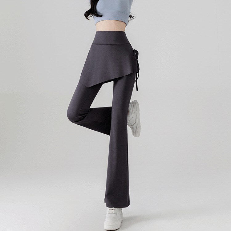 レディース ボトムス ロングパンツ フレアパンツ 重ね着風 フェイクレイヤード アシンメトリー 切り替え 裾ワイド フェミニン リボン ハイウエスト かわいい 大人可愛い きれいめ シンプル カジュアル 上品 おしゃれ こなれ感 スポーティー ガーリー 抜け感 無地 春 夏 秋 学生 学校 通学 お出かけ お泊まり ジム 公園 女子会 休日 高原 ガーデン ショッピング カフェ ダンス ヨガ トレーニング 美脚 脚長 普段使い 着回し M L XL 黒 ブラック グレー