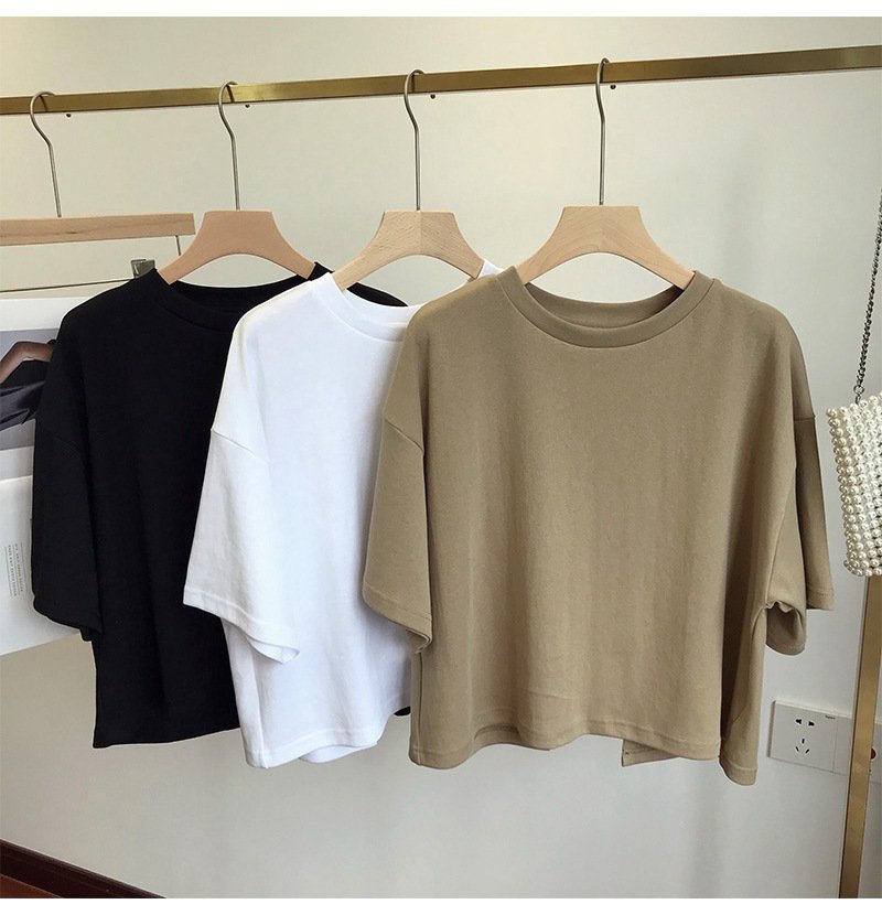 レディース Tシャツ 半袖 無地 ゆったり 春夏 春 ショート 夏 ラウンドネック シンプル シャツ 切り替えデザイン タイ ポリエステル 丸首