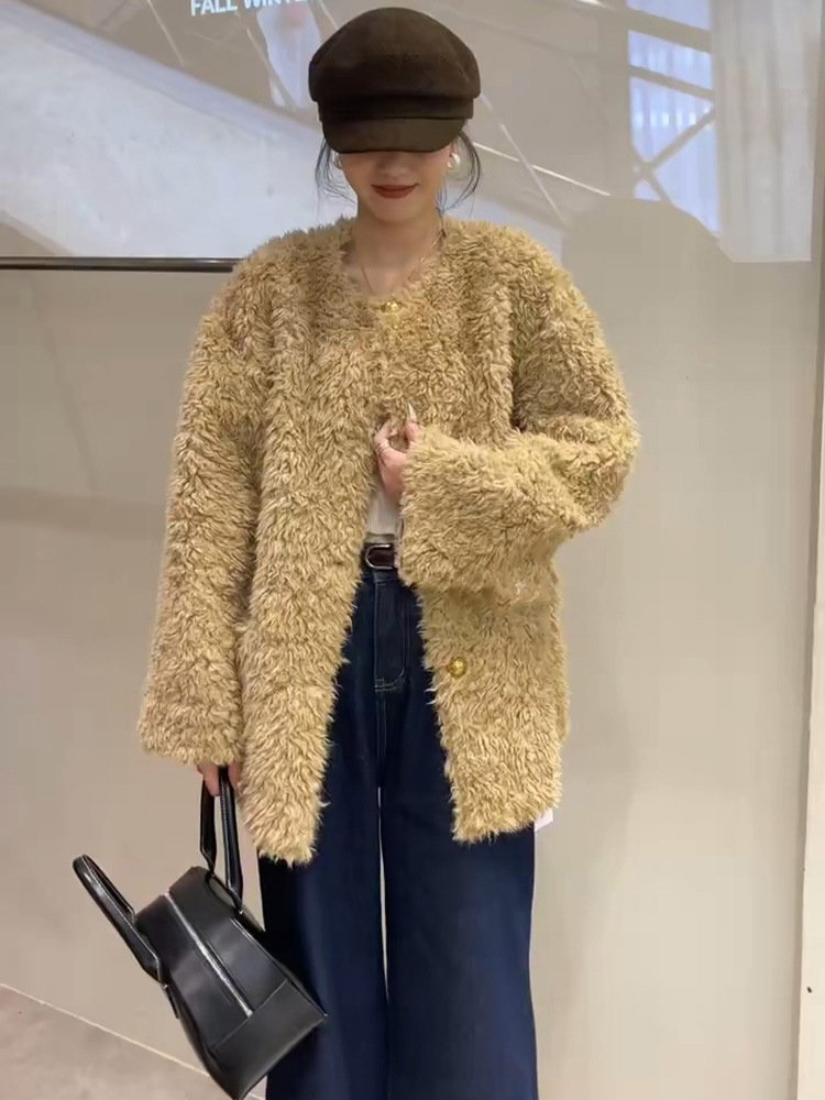 レディース コート 長袖 ゆったり 冬 きれいめ 通勤 ラウンドネック 暖かい ファー