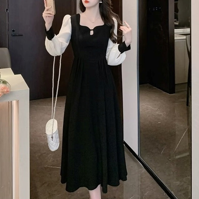 ワンピース ミモレ丈ワンピース 長袖 ハートネック 異素材ミックス パフスリーブ ハイウエスト Aラインスカート かわいい 可愛い 大人可愛い きれいめ シンプル レトロ おしゃれ かっこいい カジュアル こなれ感 個性的 主役級 存在感 抜け感 春 夏 ベーシック ナチュラル エレガント キュート ガーリー 無地 女性用 レディース OL 通勤 学生 通学 デート お出かけ 旅行 休日 ランチ カフェ ショッピング コンパ 普段使い デイリー 着回し 脚長 S M L XL 2XL トレンド モテ