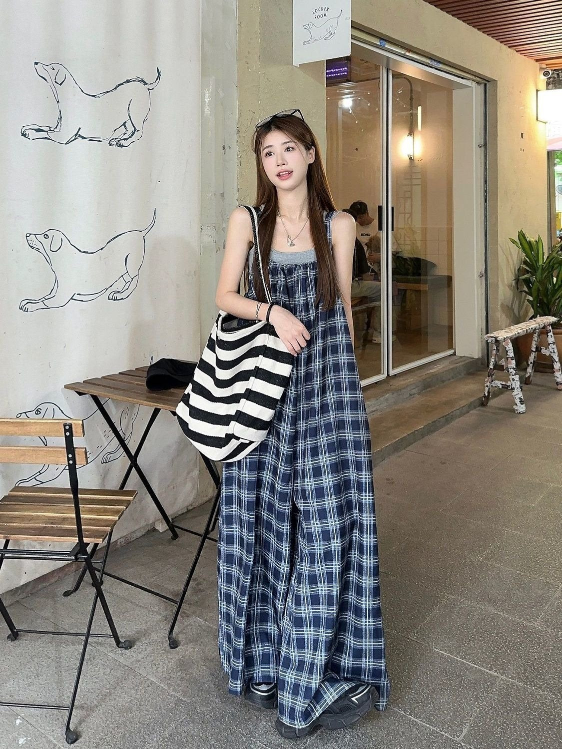 パンツ チェック柄 ゆったり ワイド 春夏 レトロ 体型カバー ミニ 春 夏 ロング サロペット フェミニン オールインワン