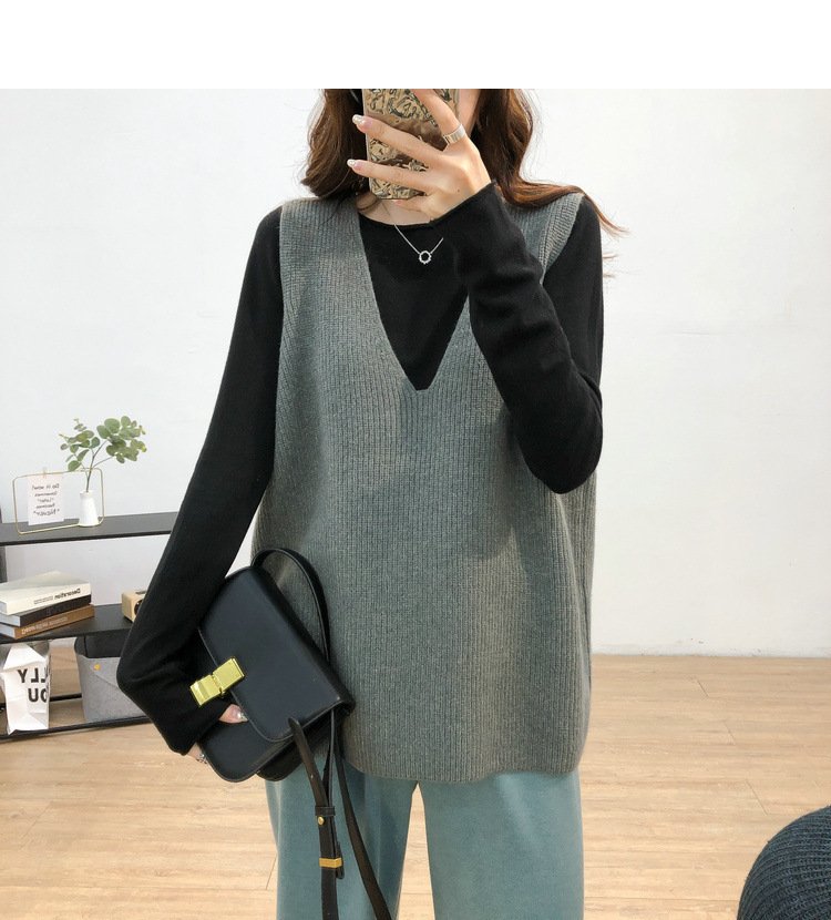 レディース トップス ニット ベスト 無地 ゆったり 秋冬 秋 カジュアル 体型カバー Vネック 膝丈 シンプル 冬 ブラック グレー イエロー セーター ベージュ アプリコット ポリエステル