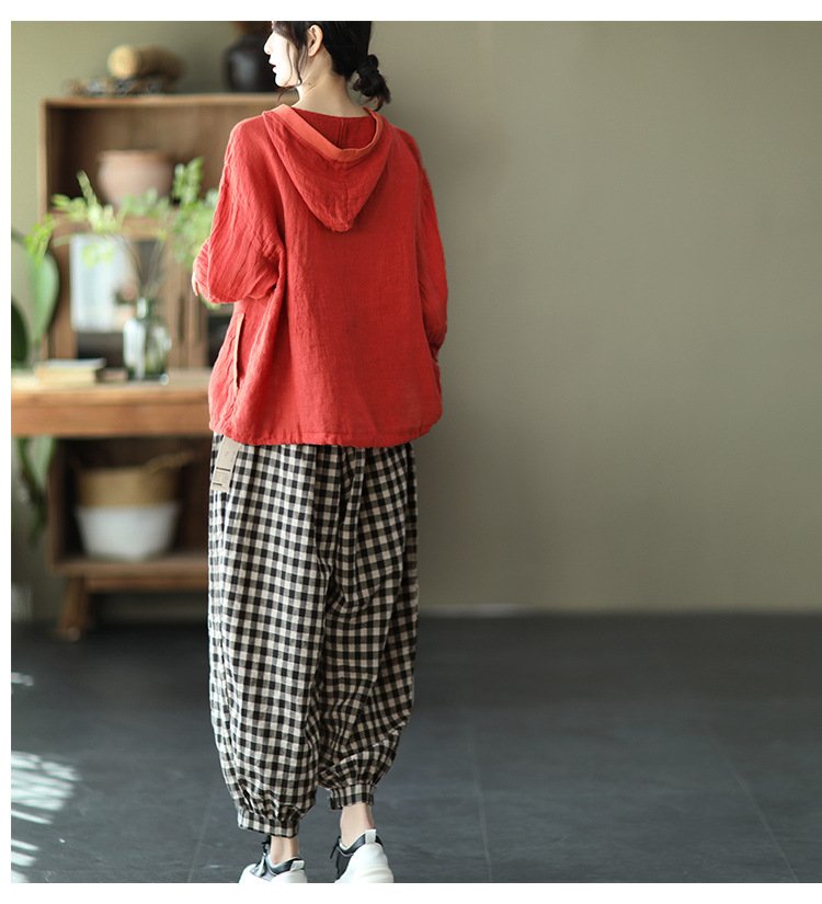 シャツ ジャケット 長袖 ゆったり コットン 綿 リネン 夏 レトロ 体型カバー 春夏 前開き 上品 フード