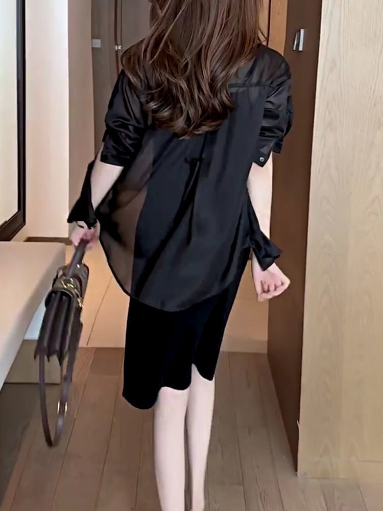 レディース シャツ トップス ジャケット 長袖 無地 ゆったり 春夏 きれいめ 大きいサイズ 前開き 春 夏 シンプル 上品 シフォン 薄手 レギュラー ポリエステル