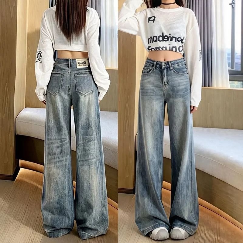 レディース パンツ ゆったり ワイド デニム 春夏 カジュアル アメリカン きれいめ 通勤 春 夏 スリム ストレートパンツ ロング ストレート レトロ ラフ デニムパンツ ハイウエスト タイ