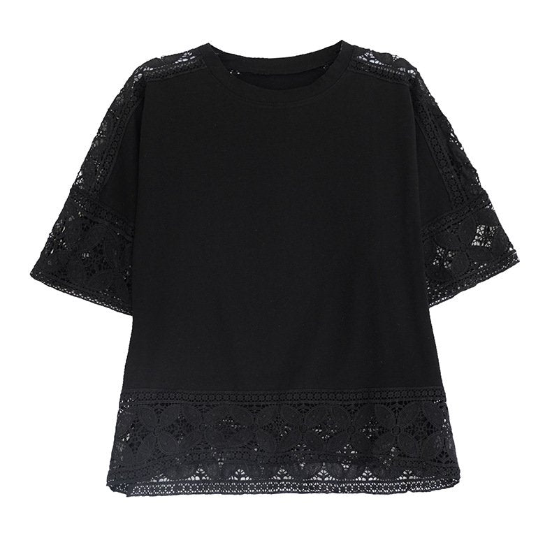 レディース トップス Tシャツ ボーダー ストライプ 無地 ゆったり コットン 綿 夏 秋冬 春夏 ホワイト ラウンドネック 秋 レース シンプル 冬 シャツ