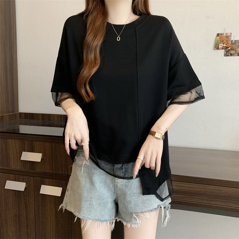 レディース Tシャツ 半袖 ゆったり 春夏 カジュアル 春 夏 ラウンドネック シャツ 切り替えデザイン ステッチ レギュラー