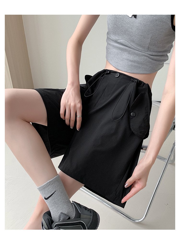 レディース パンツ ワイド 夏 カジュアル アメリカン ショート ショートパンツ 薄手 ハイウエスト タイ 速乾