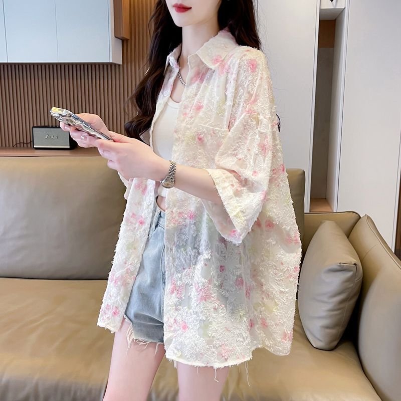 シャツ ジャケット 半袖 ゆったり 春夏 カジュアル 前開き 春 夏 ミモレ 薄手 ポリエステル UVカット