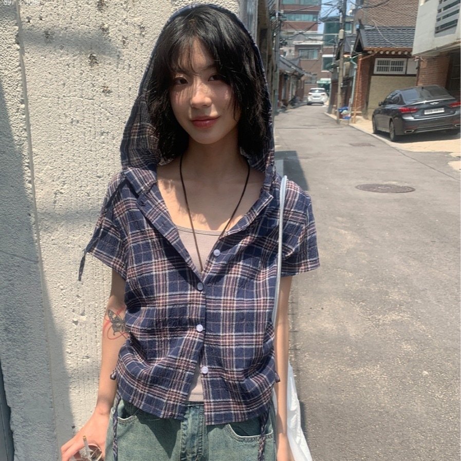 シャツ 半袖 チェック柄 コットン 綿 春夏 カジュアル きれいめ 通勤 オフィス 前開き Vネック 春 夏 レース 上品 カーキ フード ネイビー レースアップ グリーン ボタン ギャザー