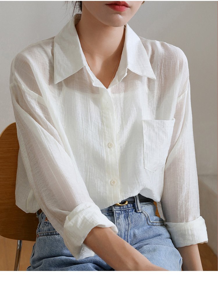 レディース シャツ トップス 長袖 無地 ゆったり 春夏 きれいめ 前開き 春 白 夏 シンプル 上品 レギュラー ポリエステル 白シャツ UVカット