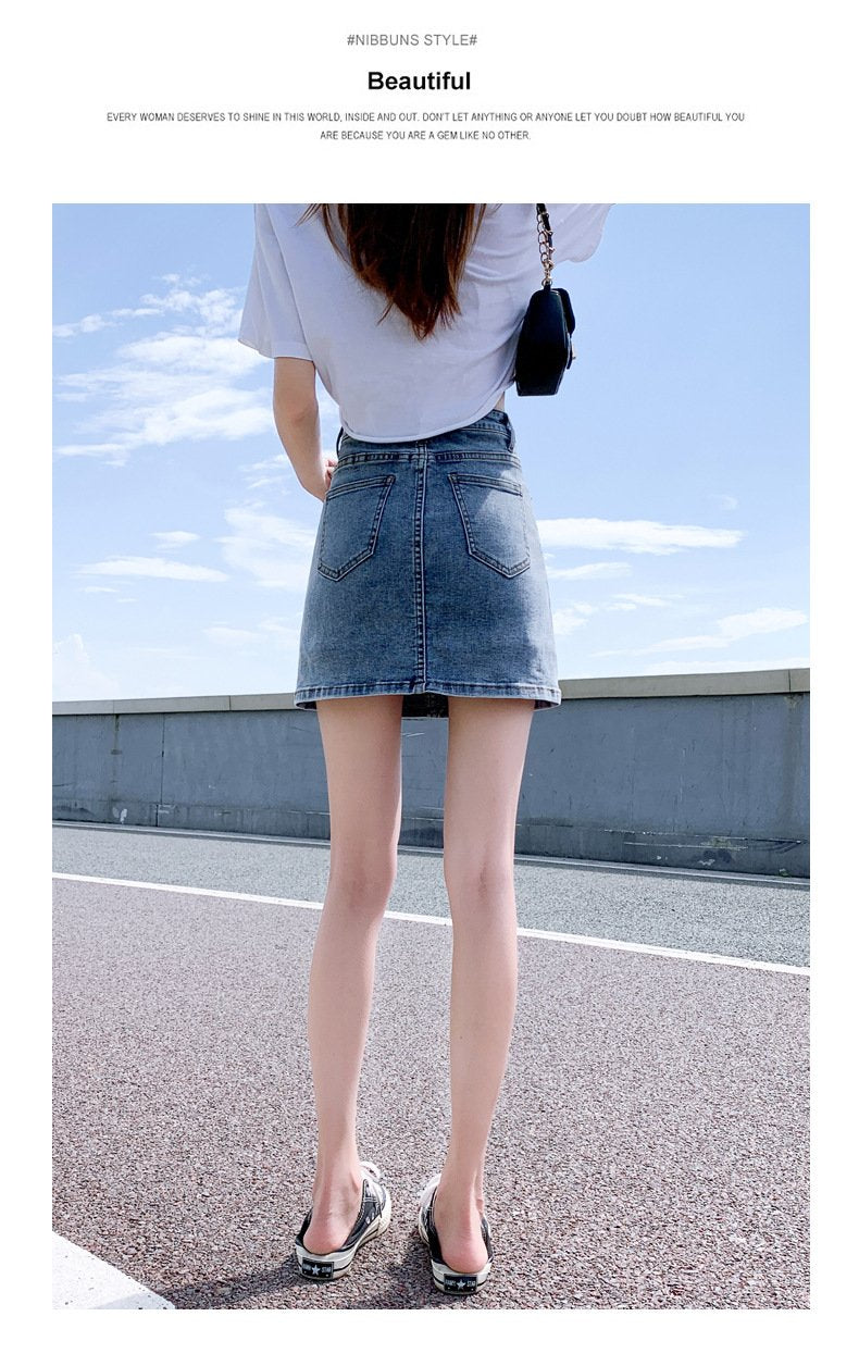 パンツ スカート デニム 秋冬 秋 きれいめ ショート ショートパンツ 冬 上品 Aライン スリット ハイウエスト デニムスカート ストレッチ