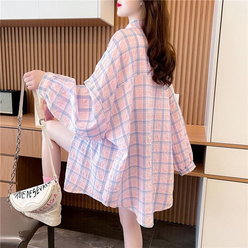 シャツ コート 長袖 チェック柄 ゆったり 春夏 カジュアル 前開き 春 夏 ミモレ ロング 薄手 切り替えデザイン ミディアム ポリエステル