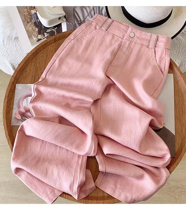 レディース パンツ リネン 春夏 カジュアル きれいめ 春 夏 ストレートパンツ 上品 ストレート 9分丈 薄手 ハイウエスト 伸縮性 ポリエステル