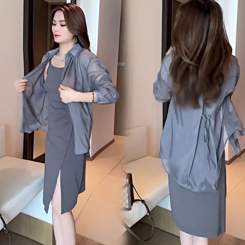レディース シャツ トップス ジャケット 長袖 無地 ゆったり 春夏 きれいめ 大きいサイズ 前開き 春 夏 シンプル 上品 シフォン 薄手 レギュラー ポリエステル