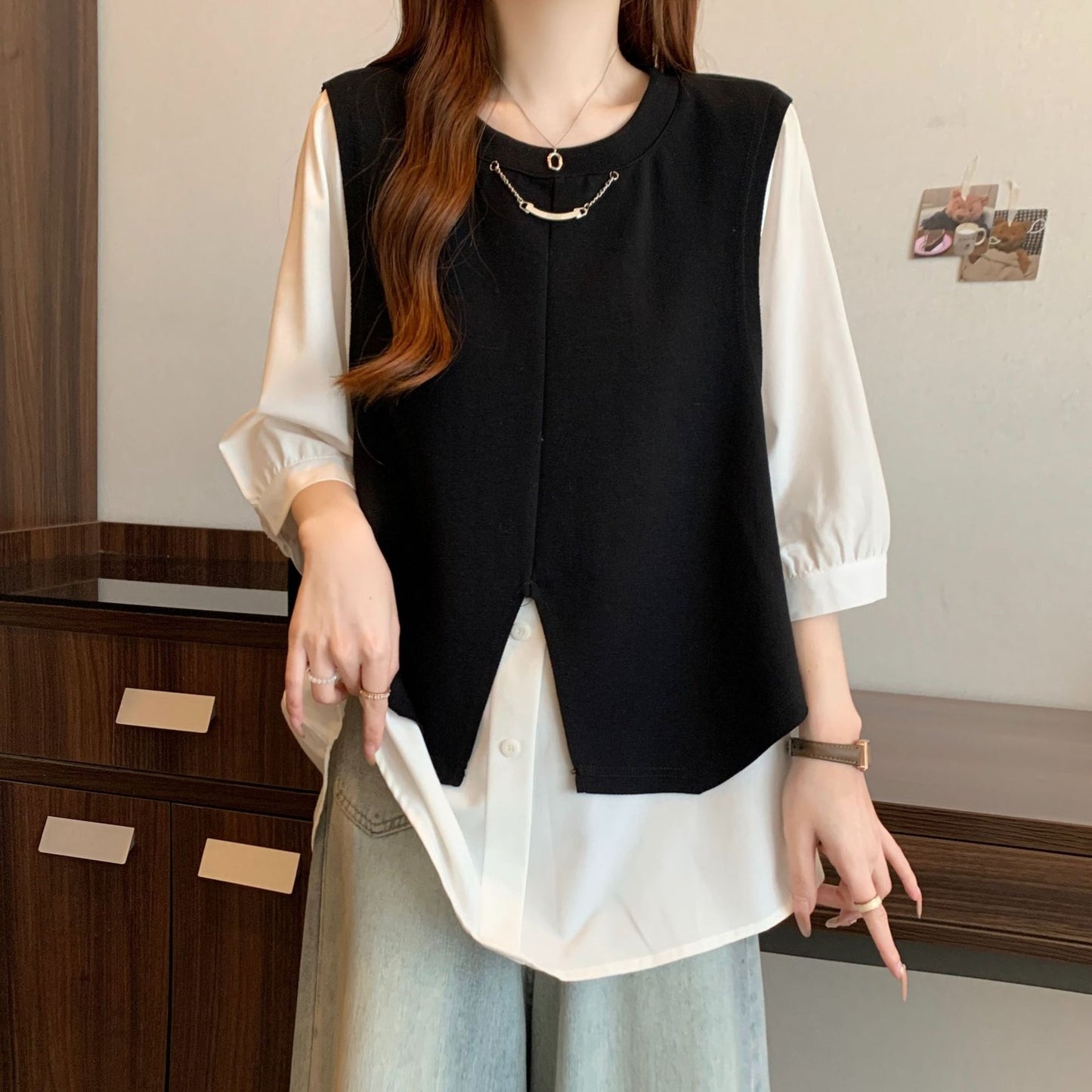 トップス Tシャツ 半袖 ゆったり 春夏 カジュアル 体型カバー 大きいサイズ 春 夏 膝丈 ラウンドネック クルーネック シャツ レイヤード ポリエステル