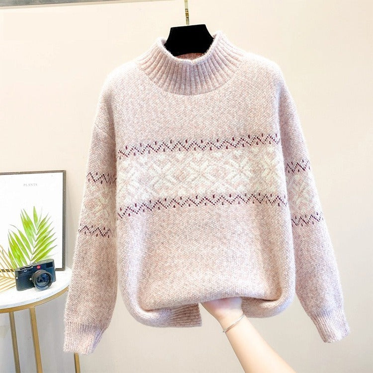 レディース トップス セーター プルオーバー 長袖 モックネック かわいい 大人可愛い きれいめ カジュアル おしゃれ レトロ こなれ感 ラフ ルーズ 個性的 存在感 キュート カレッジ風 学生風 ベーシック ナチュラル ノルディック 春 秋 冬 ロングシーズン ママ 通勤 学生 学校 通学 部活 デート お出かけ お泊まり アウトドア 旅行 公園 女子会 休日 ショッピング お花見 カフェ ランチ お家時間 普段使い 着回し 清楚 トレンド 定番 フリーサイズ グレー ピンク ブルー