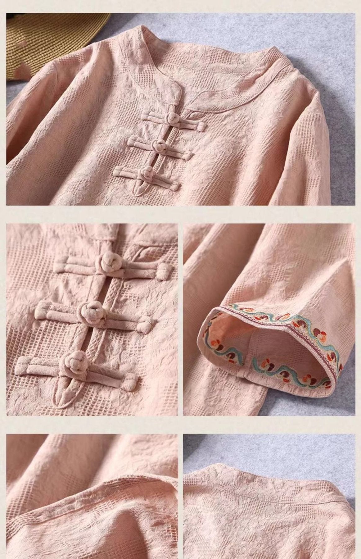 レディース シャツ トップス 無地 コットン 綿 麻 春夏 レトロ 前開き 春 夏 シンプル 刺繍 ロング 薄手 ベルスリーブ セットアップ