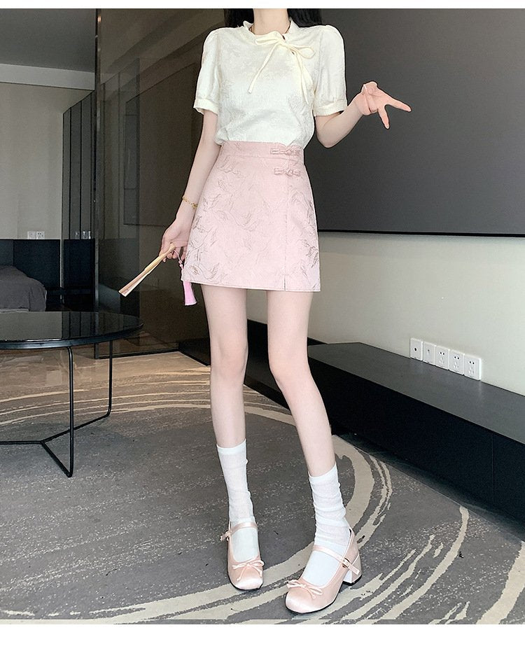 レディース スカート スリム 春夏 きれいめ 春 ショート 夏 上品 Aライン エスニック ハイウエスト ショートスカート ボタン