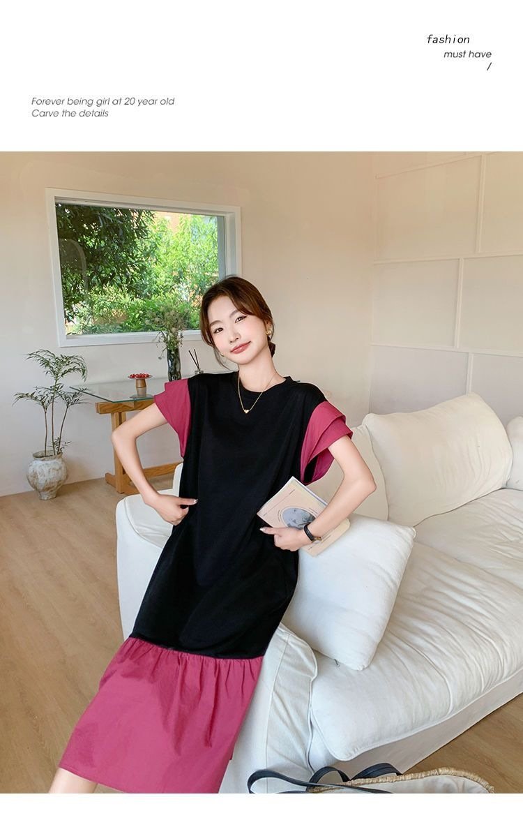 ワンピース ドレス 半袖 無地 春夏 きれいめ 通勤 春 夏 ラウンドネック シンプル ロング タイト 大きい フレア フレンチスリーブ 切り替えデザイン 細身 Aライン