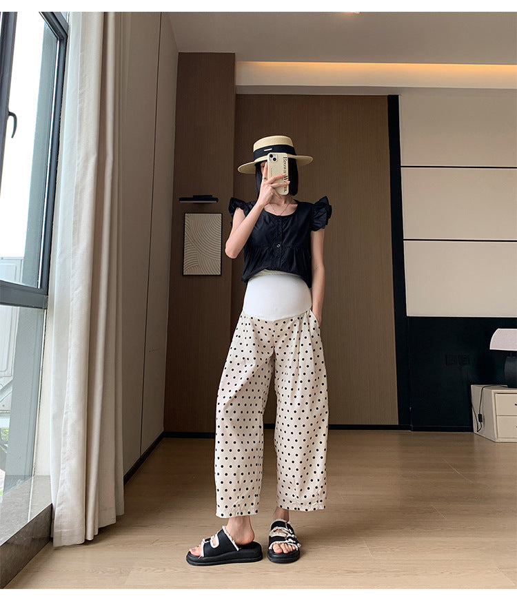 お腹切り替え ウエスト調整ゴム プレママ レディース パンツ ボトムス ワイドパンツ タックパンツ アンクル丈 ワイド フェミニン ハイウエスト ウエストゴム 切り替えデザイン ポケット かわいい 大人可愛い きれいめ シンプル カジュアル おしゃれ こなれ感 ガーリー キュート ナチュラル ドット柄 水玉 春 夏 マタニティ デート お出かけ 旅行 女子会 休日 ショッピング カフェ ランチ お家時間 楽ちん 普段使い 着回し M L XL 2XL 大きいサイズ ベージュ ベーシックカラー 春カラー