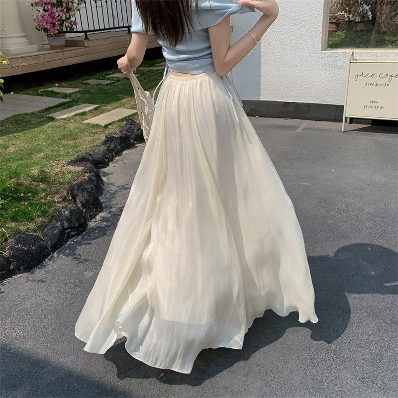 レディース ワンピース スカート スリム 春夏 きれいめ 通勤 春 フレア 夏 ロング Aライン ハイウエスト シアー フレアスカート 都会的 ロングスカート ポリエステル