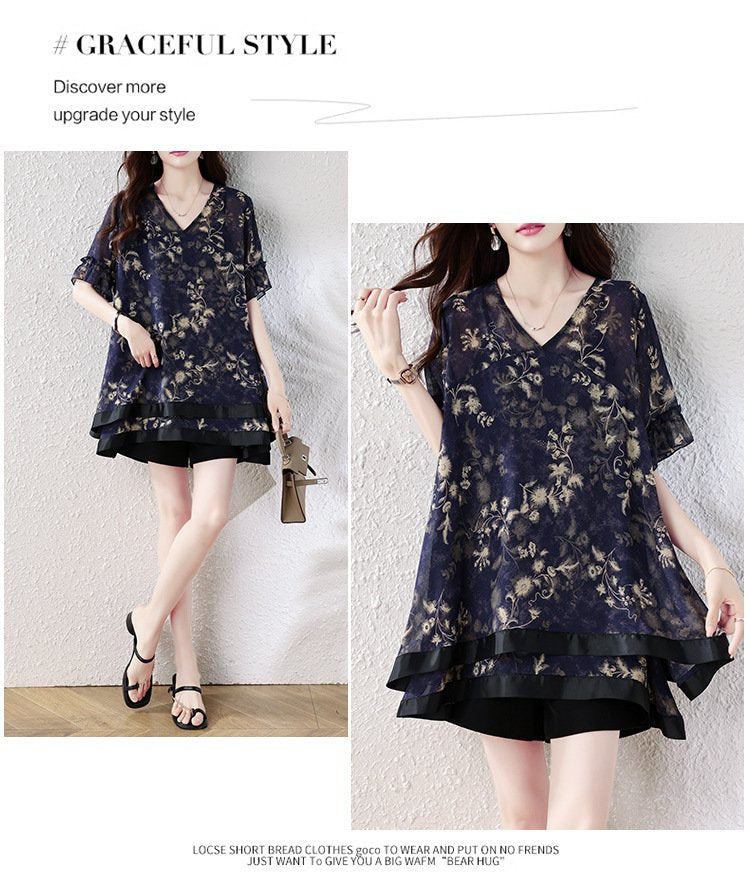 トップス 半袖 ゆったり 春夏 きれいめ レトロ 大きいサイズ おしゃれ Vネック 春 夏 上品 切り替えデザイン ミディアム レギュラー