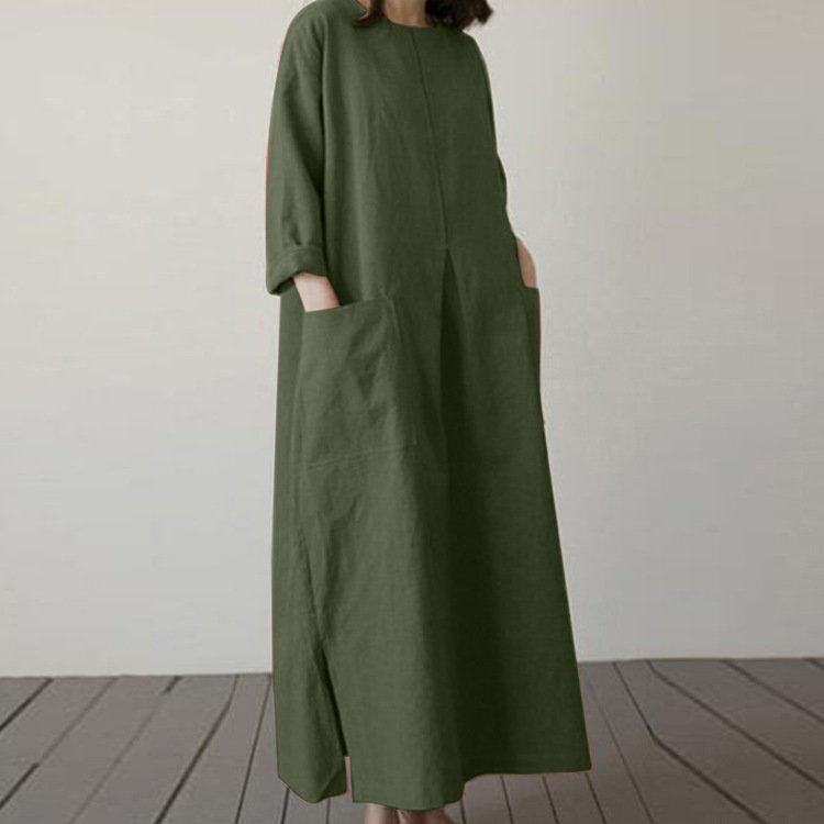 ワンピース 長袖 無地 春 カジュアル きれいめ 通勤 春夏 ラウンドネック シンプル 上品 切り替えデザイン
