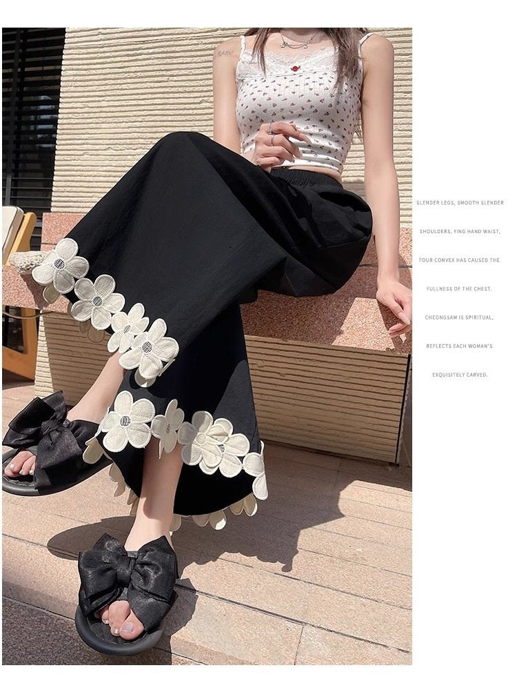 レディース パンツ 花柄 ゆったり ワイド 春夏 カジュアル きれいめ 春 夏 レース ブラック 上品 ロング ワイドパンツ ストレッチ ポリエステル 森ガール