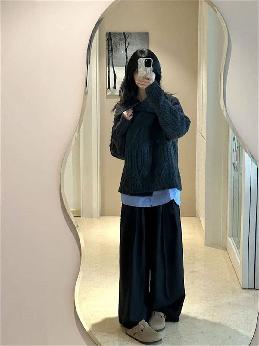 レディース ニット カーディガン 長袖 無地 ゆったり 秋冬 秋 カジュアル 体型カバー 膝丈 シンプル 冬 厚手 セーター 襟付き ポリエステル