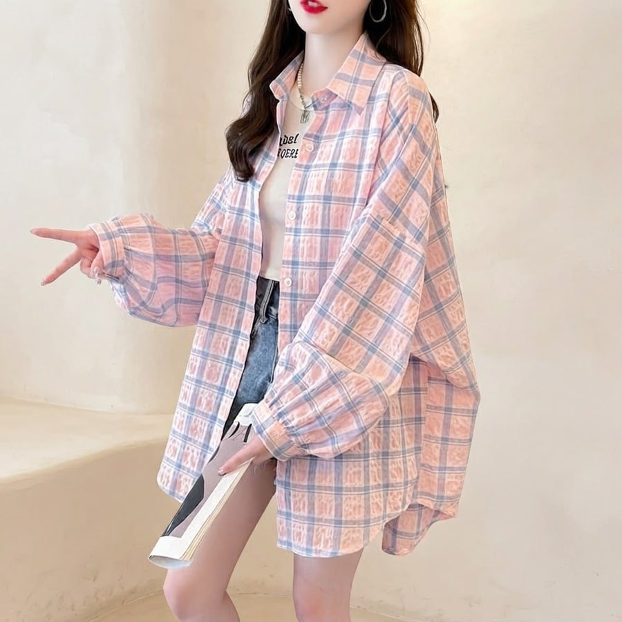 シャツ コート 長袖 チェック柄 ゆったり 春夏 カジュアル 前開き 春 夏 ミモレ ロング 薄手 切り替えデザイン ミディアム ポリエステル