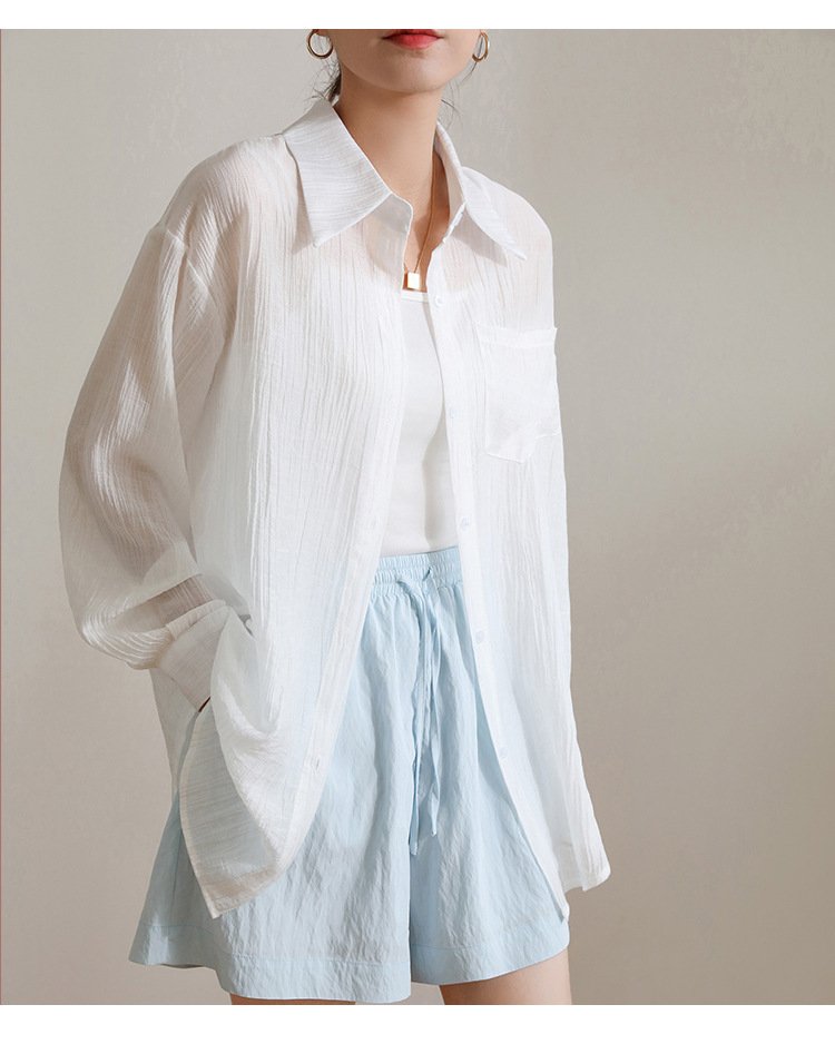 レディース シャツ トップス 長袖 無地 ゆったり 春夏 きれいめ 前開き 春 白 夏 シンプル 上品 レギュラー ポリエステル 白シャツ UVカット