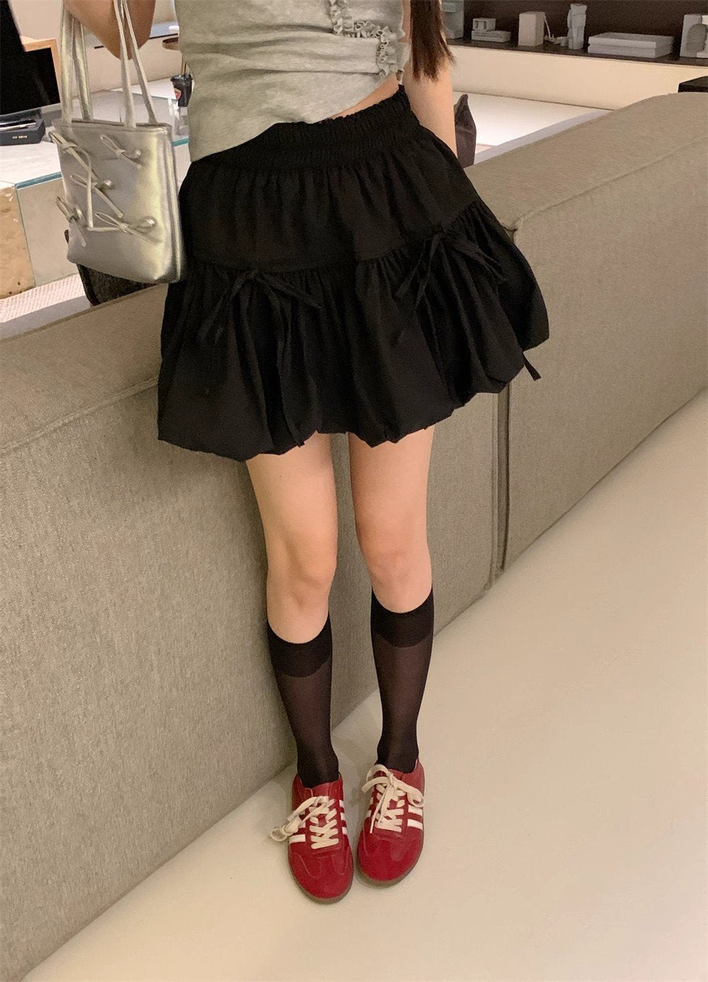 レディース スカート 無地 春夏 きれいめ ミニ 春 夏 タイト シンプル 上品 リボン 切り替えデザイン ハイウエスト タイトスカート フェミニン タイ ポリエステル