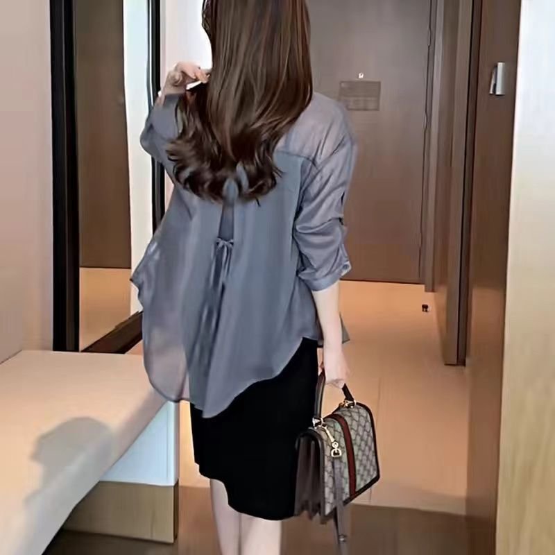 レディース シャツ トップス ジャケット 長袖 無地 ゆったり 春夏 きれいめ 大きいサイズ 前開き 春 夏 シンプル 上品 シフォン 薄手 レギュラー ポリエステル