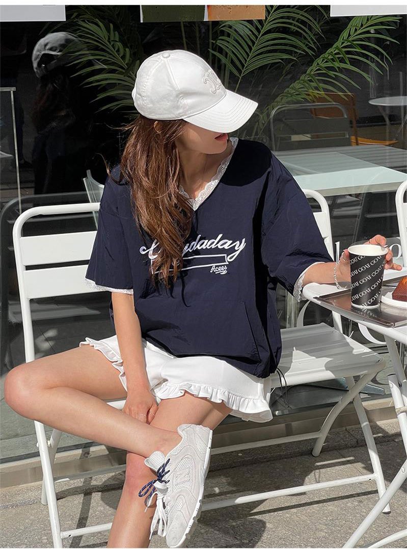 レディース シャツ Tシャツ 半袖 ゆったり 春夏 カジュアル 前開き Vネック 春 夏 膝丈 レース 速乾