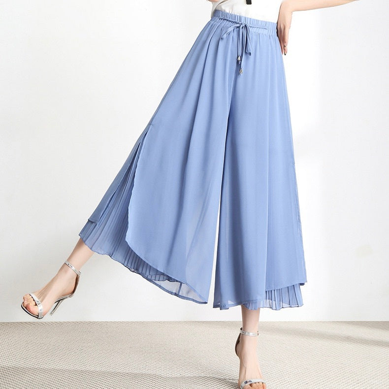 レディース パンツ ボトムス ロングパンツ ワイドパンツ 9分丈 アンクル丈 ワイド フレア フェミニン プリーツ シフォン スリット サイドスリット ハイウエスト ドロスト かわいい 大人可愛い きれいめ シンプル 上品 おしゃれ ラフ ガーリー 抜け感 ラブリー キュート 無地 春 夏 デート お出かけ 休日 楽ちん 体型カバー 美脚 脚長 インスタ映え S M L XL 2XL 3XL 4XL 5XL 小さいサイズ 大きいサイズ ビッグ ゆったり ゆる 白 ホワイト 黒 ブラック 水色 ライトブルー
