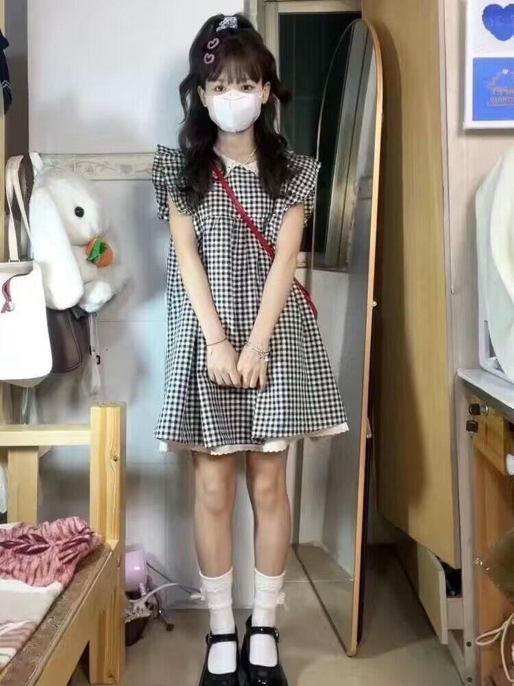 ワンピース ノースリーブ チェック柄 春夏 袖なし 春 ショート 夏 タイト フリル 細身 Aライン