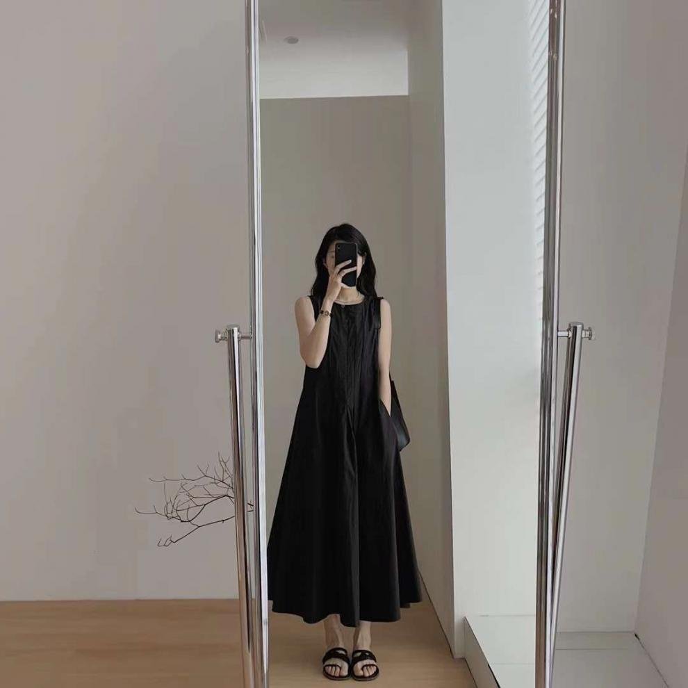 ワンピース ノースリーブ 無地 夏 きれいめ 通勤 春夏 袖なし ラウンドネック シンプル ロング 上品 Aライン