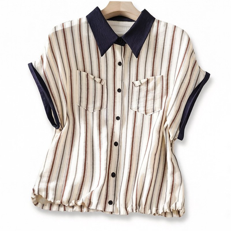 レディース シャツ トップス Tシャツ 半袖 ノースリーブ ボーダー ストライプ ゆったり コットン 綿 春夏 きれいめ 通勤 体型カバー おしゃれ 夏服 前開き 袖なし 春 夏 ママ 切り替えデザイン 都会的 レギュラー ボタン