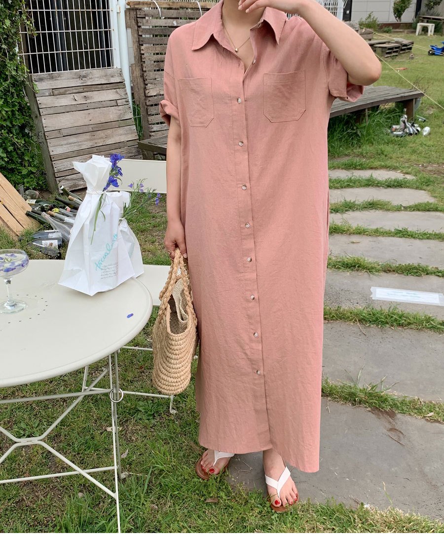 ワンピース 半袖 無地 春夏 きれいめ 通勤 春 夏 シンプル ロング 襟付き