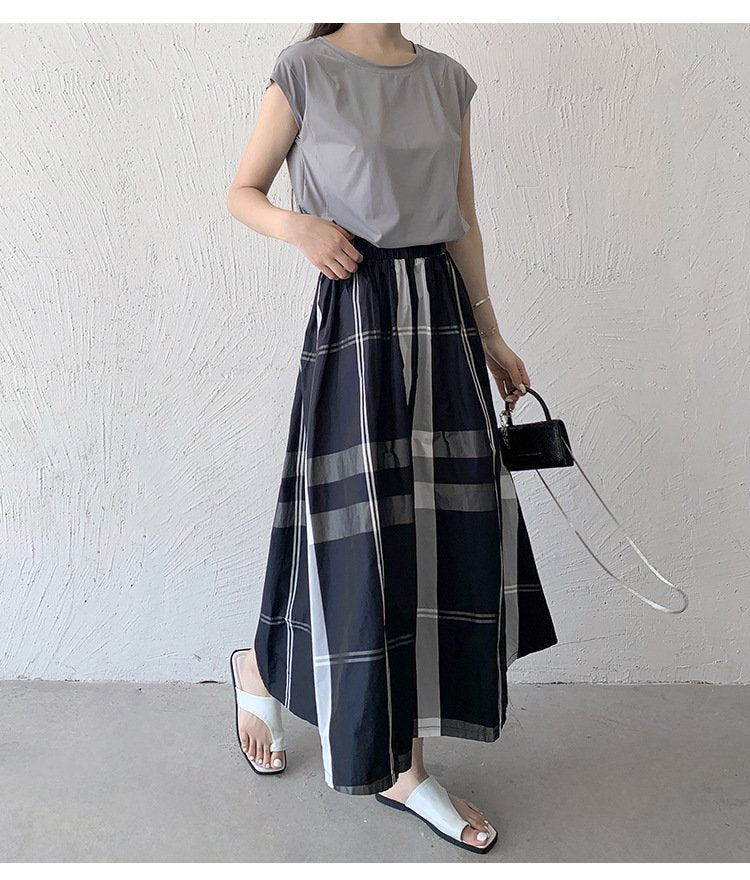 スカート チェック柄 春夏 カジュアル きれいめ 春 夏 ミモレ 上品 Aライン ポリエステル