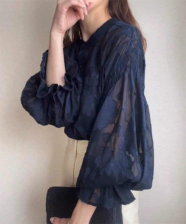 シャツ 長袖 ボーダー ストライプ ゆったり 春夏 きれいめ 通勤 韓国風 前開き 春 夏 透け感 都会的 ボタン 立ち襟 UVカット
