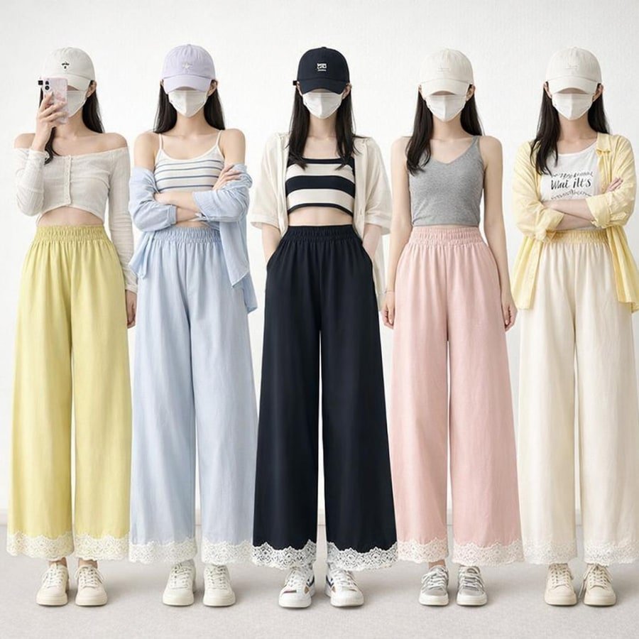 レディース パンツ ゆったり ワイド 春夏 カジュアル 春 夏 レース ストレートパンツ ストレート おしゃれ ハイウエスト ポリエステル 着痩せ
