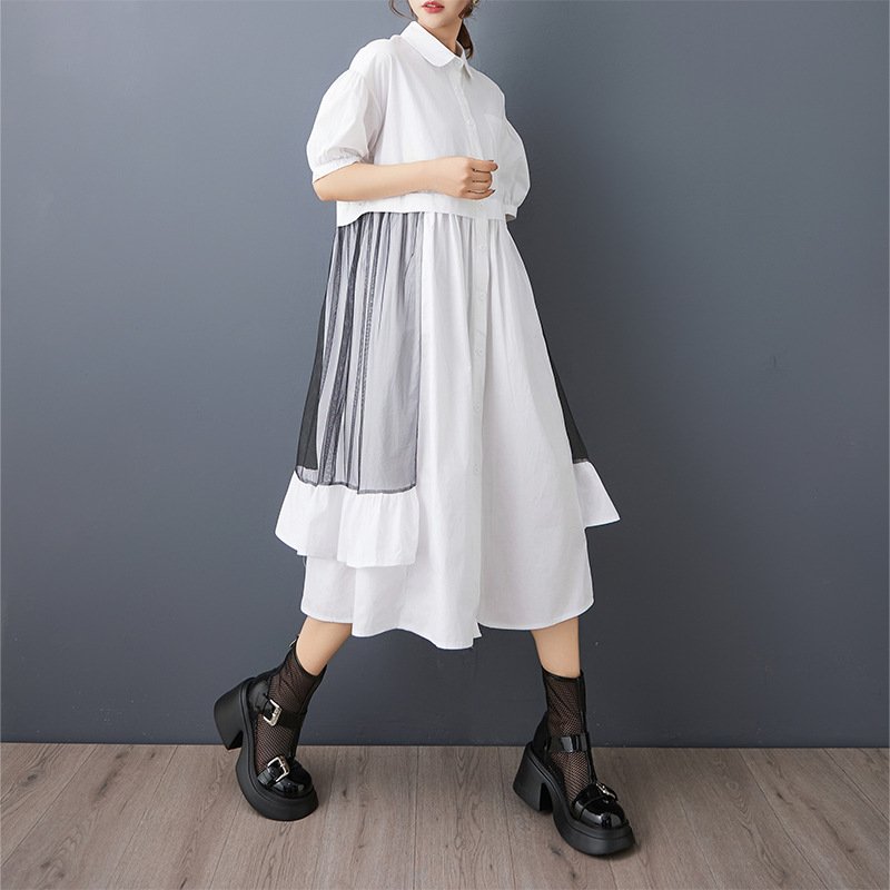 ワンピース 半袖 春夏 カジュアル おしゃれ 春 夏 ラウンドネック ロング アシンメトリー