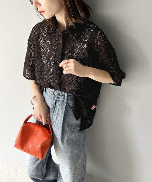レディース シャツ ジャケット 半袖 チェック柄 ゆったり スリム 春夏 前開き 春 夏 レース タイ