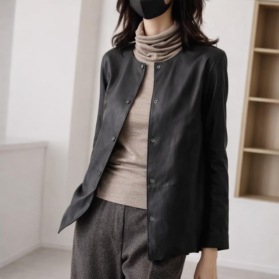 レディース ジャケット 長袖 スリム 秋冬 秋 きれいめ ショート ラウンドネック 冬 上品 レザー ストレッチ