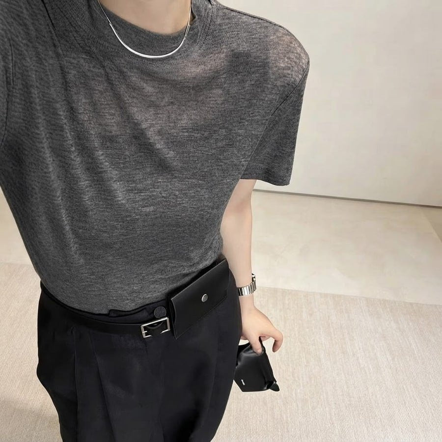 レディース トップス Tシャツ 半袖 無地 ゆったり スリム 春夏 カジュアル 体型カバー 春 夏 ラウンドネック シンプル グレー シャツ ウール 切り替えデザイン レギュラー ポリエステル